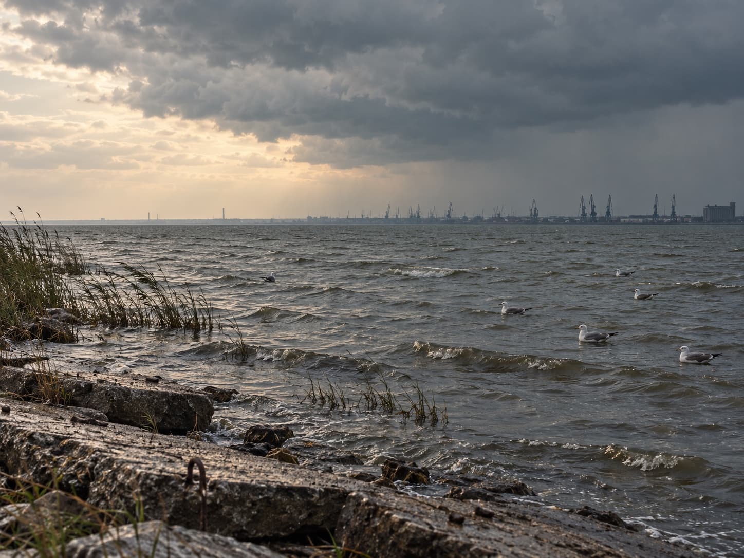 Иллюстрация Таганрогского залива перед летней грозой
