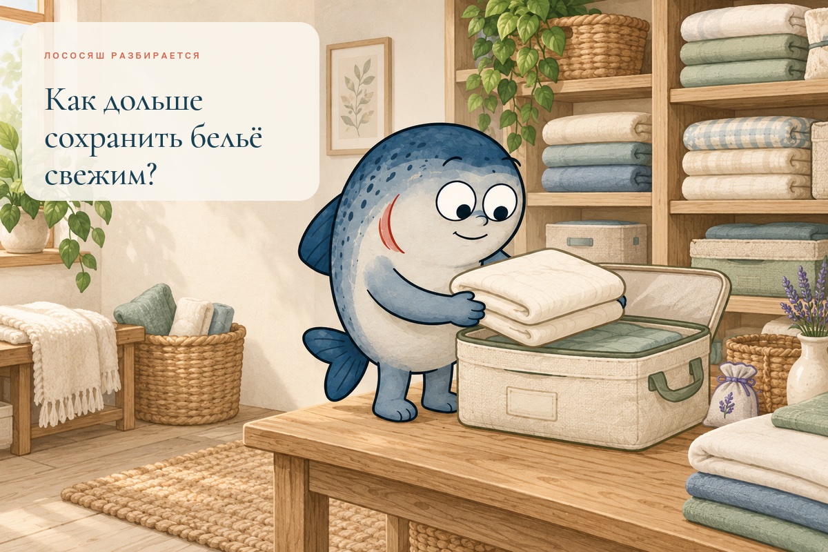 Маскот Coho складывает чистое постельное бельё для правильного хранения