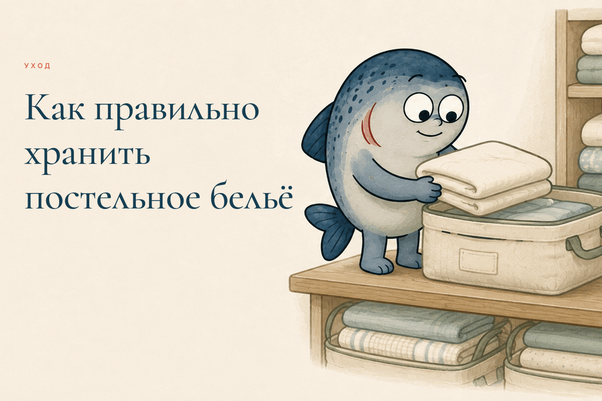 Маскот Coho складывает чистое постельное бельё для правильного хранения