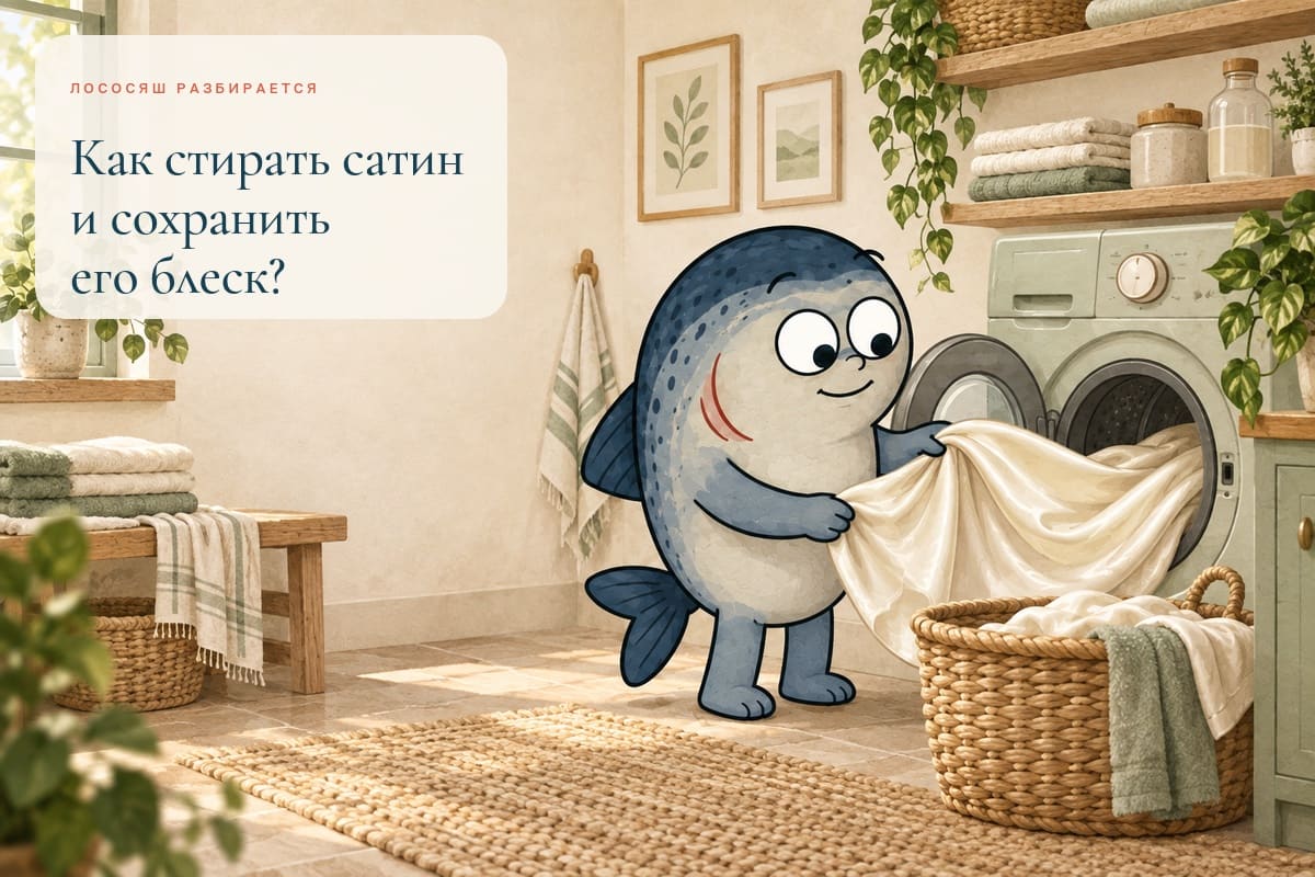 Маскот Coho бережно загружает сатиновое бельё в стиральную машину