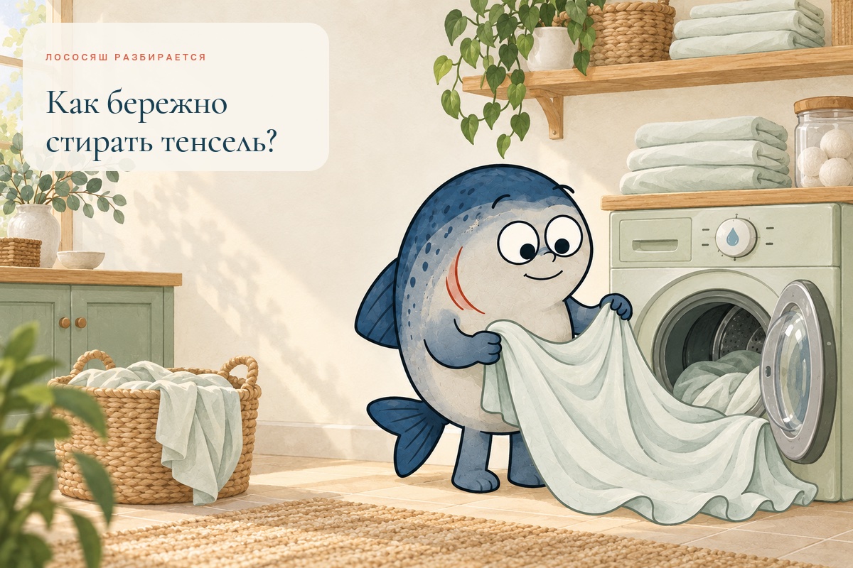 Маскот Coho бережно готовит бельё из тенселя к стирке при 30 градусах