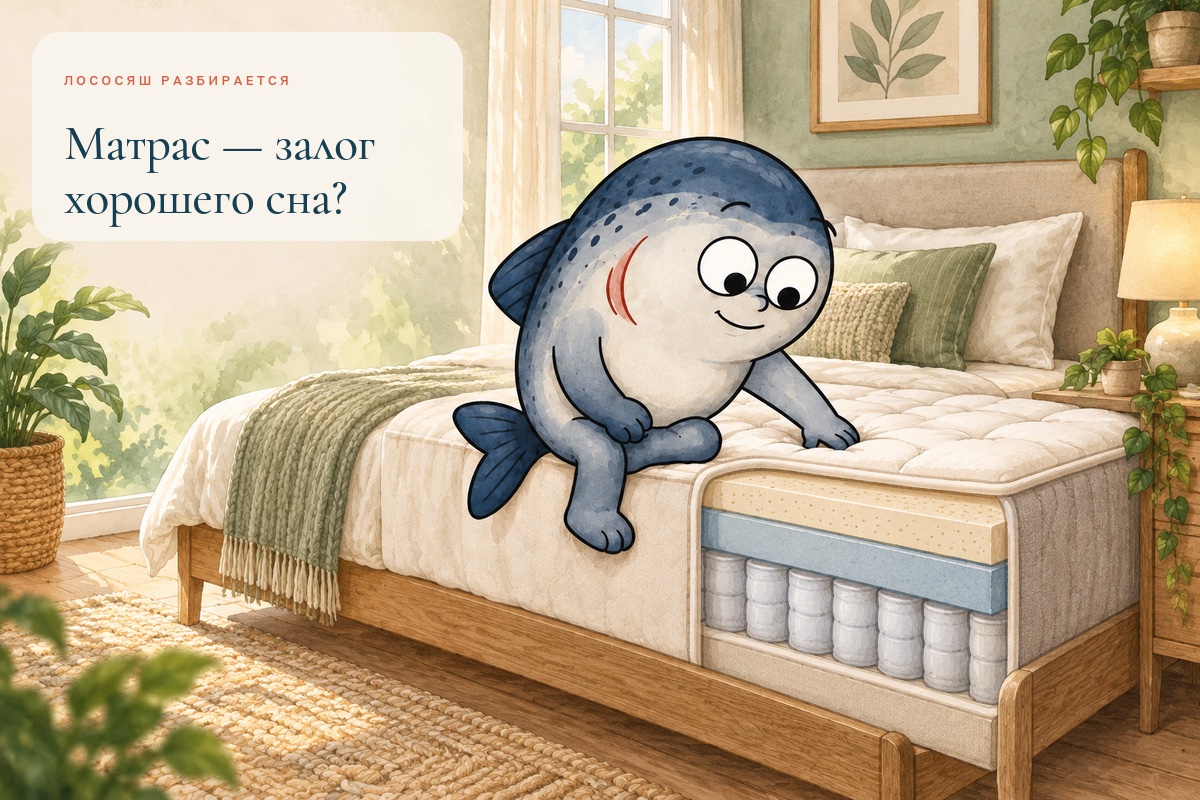 Маскот Coho изучает конструкцию и слои матраса