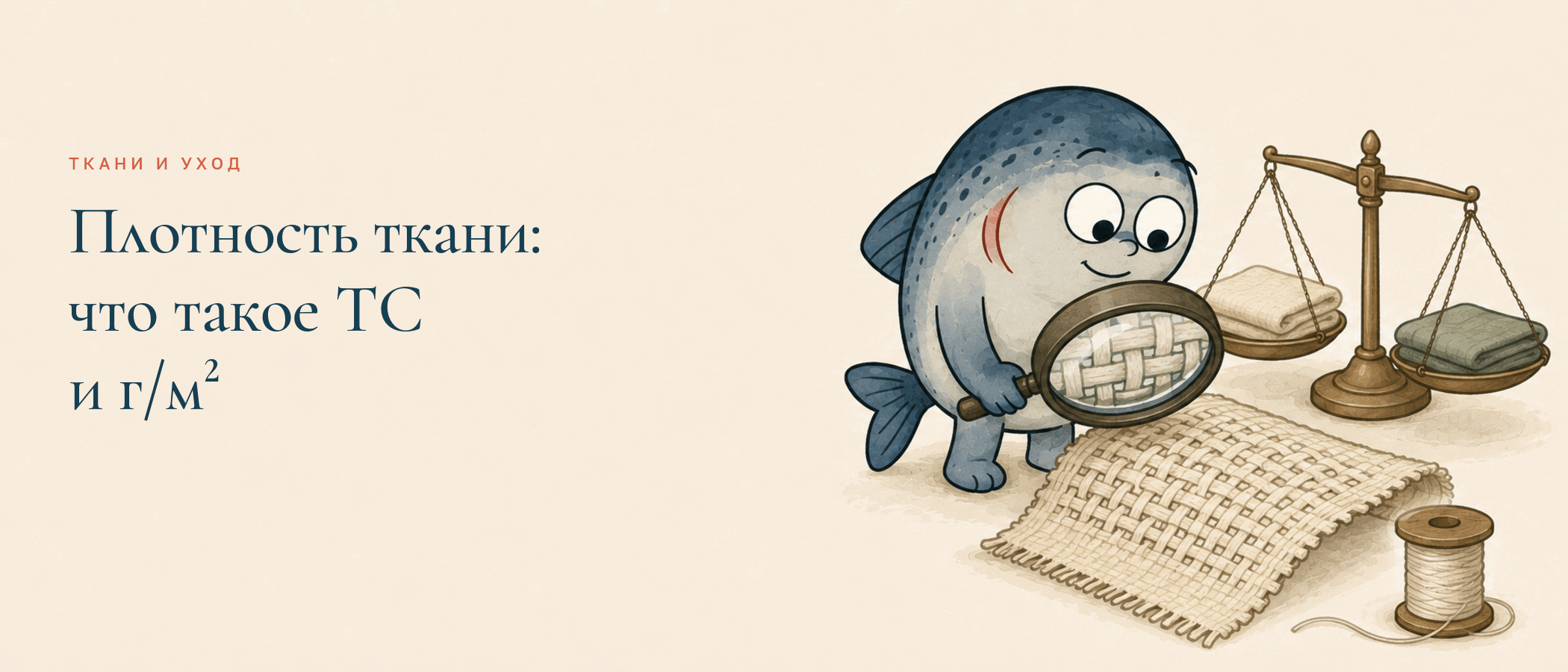 Маскот Coho изучает плотность и переплетение нитей через лупу