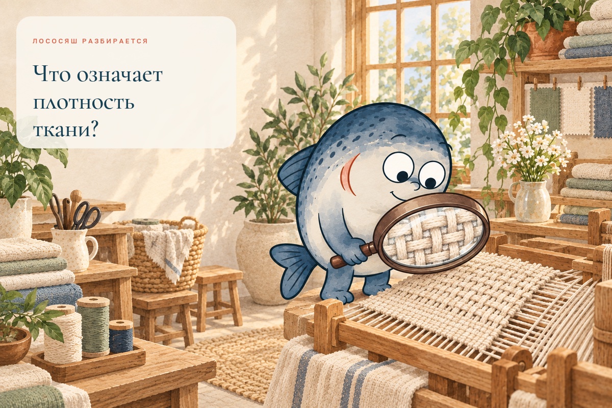 Маскот Coho изучает плотность и переплетение нитей через лупу