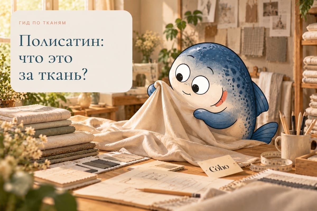 Лососяш изучает образцы ткани на рабочем столе в текстильной мастерской
