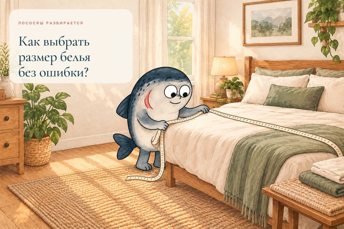 Маскот Coho измеряет кровать и постельное бельё мягкой рулеткой